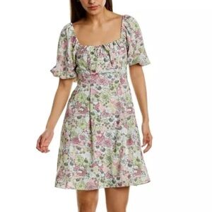 BCBGeneration Floral Color Garden Puff Sleeve Mini Dress Size Small